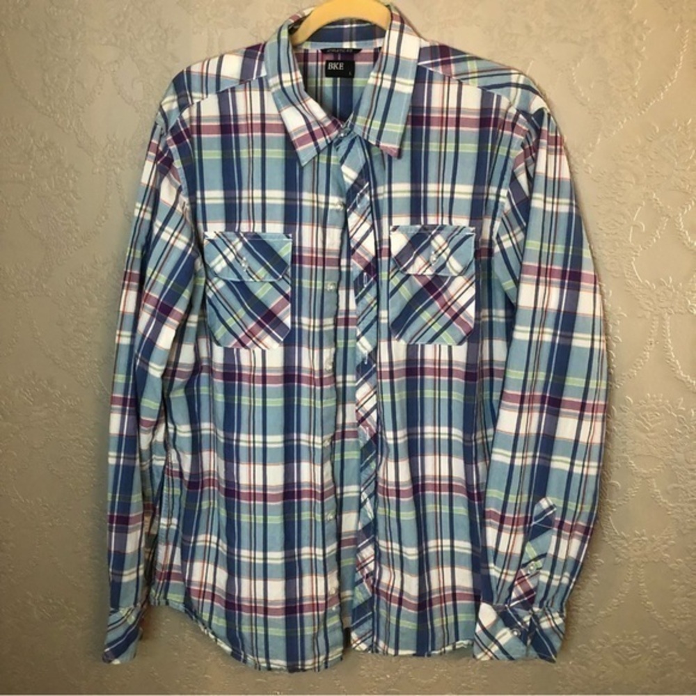 BKE Athletic Fit Plaid Button Down shirt L great condition